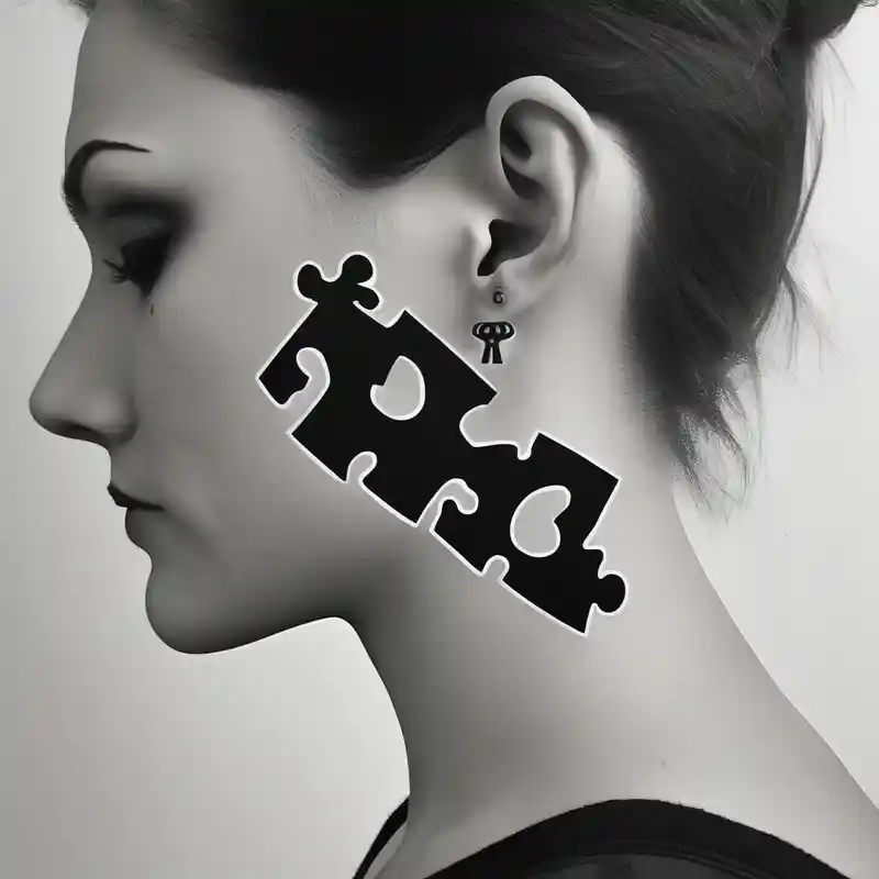 Puzzle piece tattoo on side of the neck and have a missing piece on the side that says Rella on it. half sleeve tattoos for – Black and White, Vibrant color